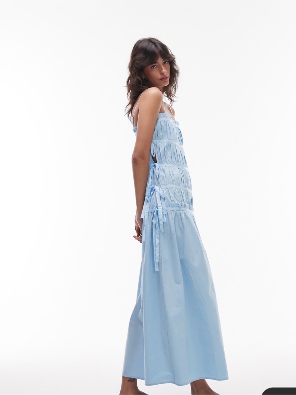 Topshop Pale Blue Tiered Maxi Dress with Side Ties